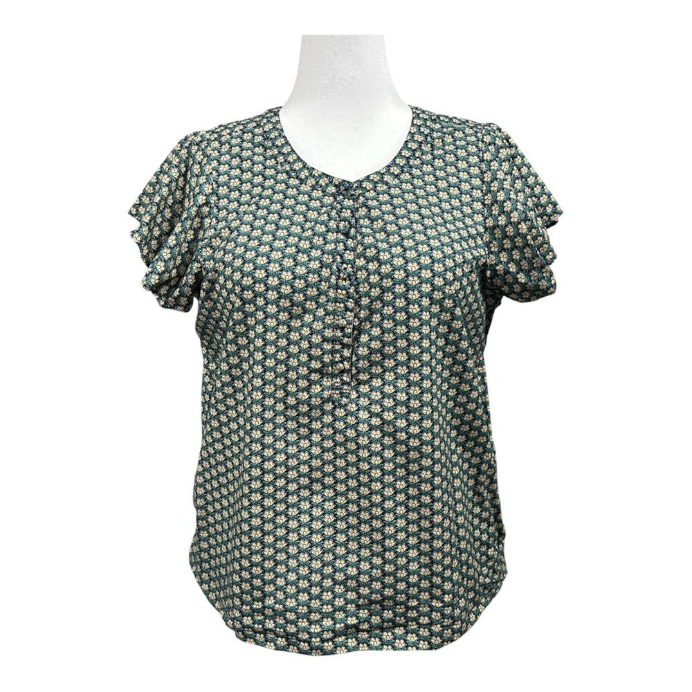 Nautica Floral Flutter Sleeve Cotton Popover Blouse Sz XL